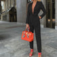 Women's Sexy Fashion Solid Color Strap - Deep V Casual Jumpsuit - Long Romper (1U33)