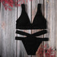 Women's Sexy Low Neck Bikini Suits - High Waist Cross Up Bandage Swimwear - Two Piece Padded Bathing Suit (1U26)