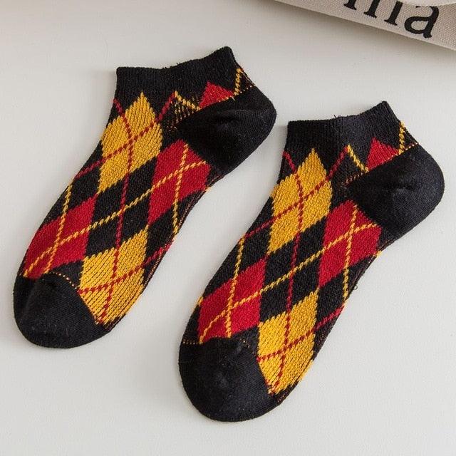 Trending Women's Socks - Happy Combed Cotton Casual Plaid Style Colorful Socks (2WH1)(3WH1)1
