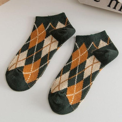 Trending Women's Socks - Happy Combed Cotton Casual Plaid Style Colorful Socks (2WH1)(3WH1)1