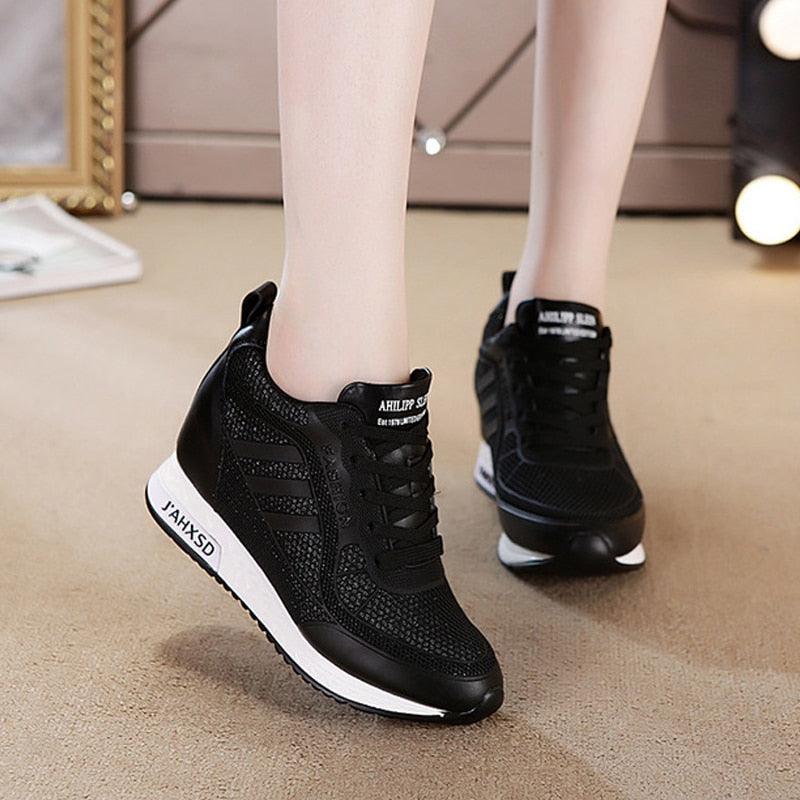 Women's Summer Sports Shoes White Tennis Female Wedge Casual Sneakers Women Platform Fashionable Leather Vulcanized Shoe Running