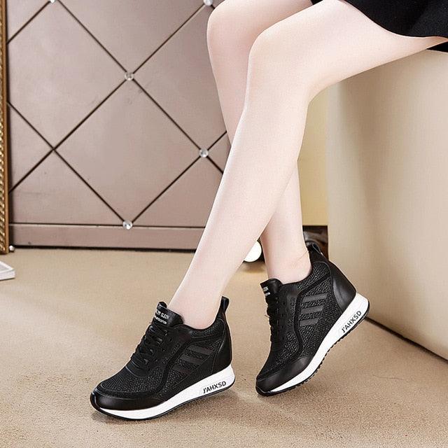 Women's Summer Sports Shoes White Tennis Female Wedge Casual Sneakers Women Platform Fashionable Leather Vulcanized Shoe Running