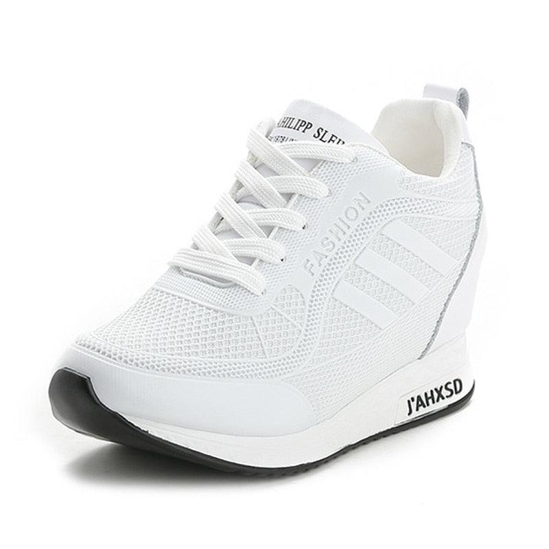 Women's Summer Sports Shoes White Tennis Female Wedge Casual Sneakers Women Platform Fashionable Leather Vulcanized Shoe Running
