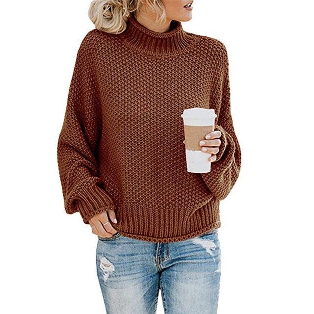 Trending Women's Sweater - Loose Winter Turtleneck Knitted Jumpers - Casual Ladies High Quality Oversized Thick Sweater (TB8C)(F23)