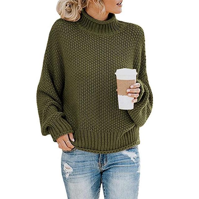 Trending Women's Sweater - Loose Winter Turtleneck Knitted Jumpers - Casual Ladies High Quality Oversized Thick Sweater (TB8C)(F23)