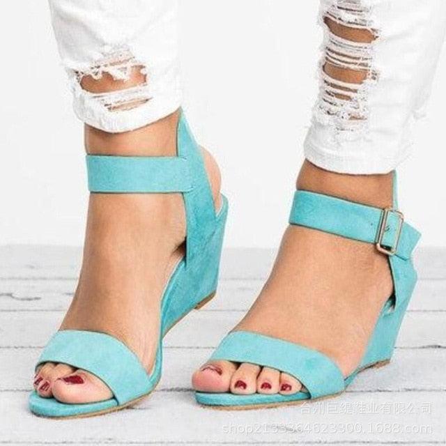 Trending Women's Wedge High Heel Sandals - Summer New Buckle Flat Sandals (SH2)(SS3)(WO4)