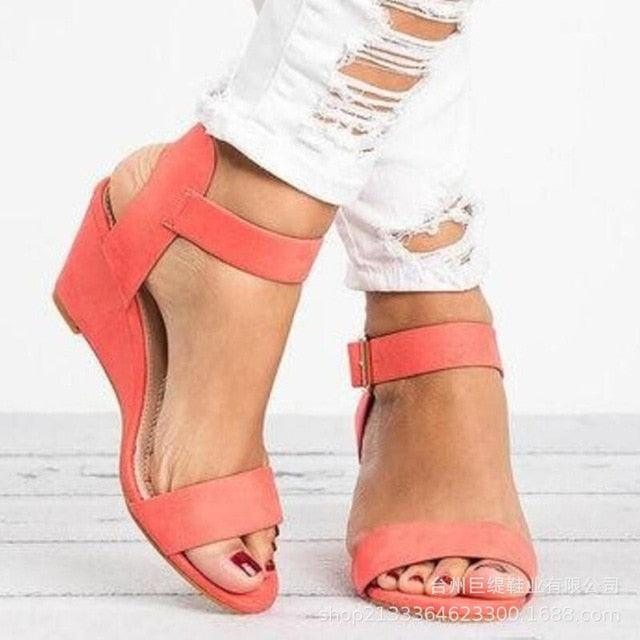 Trending Women's Wedge High Heel Sandals - Summer New Buckle Flat Sandals (SH2)(SS3)(WO4)