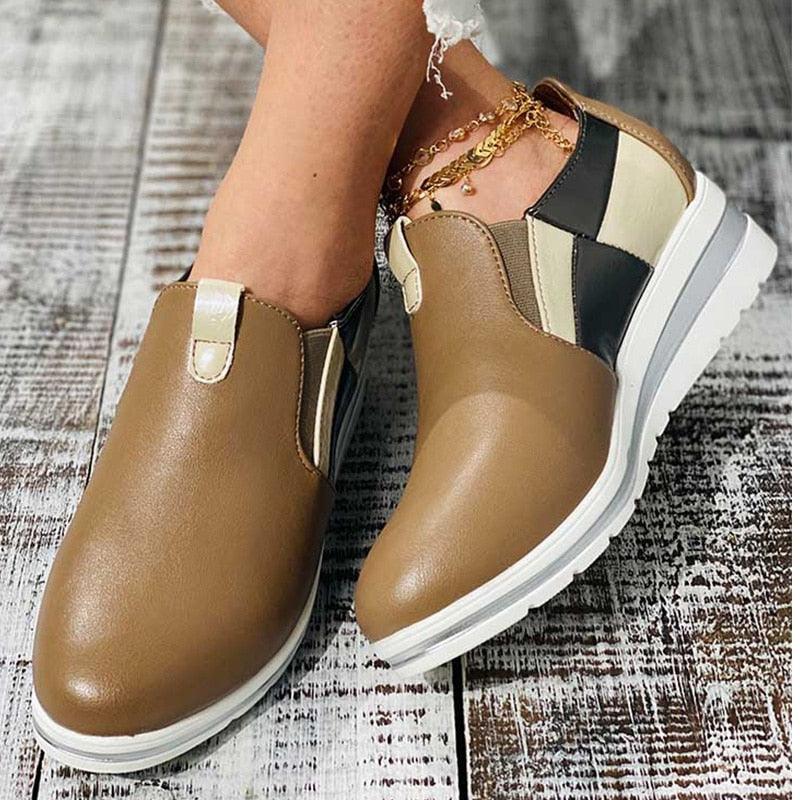 Great Women's Flat Loafers Ladies PU Leather Sneakers - Mixed Colors Autumn Fashion Shoes (3U40)