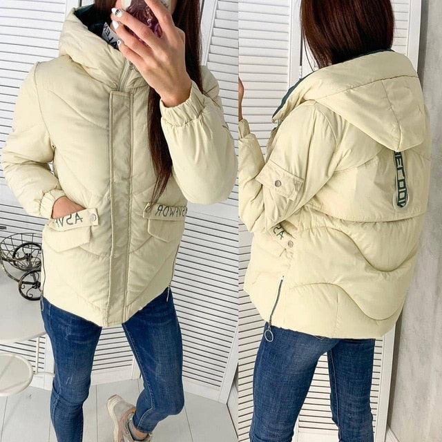 Gorgeous Women's Short Hooded Cotton Jacket - Fashion Solid Color Long Sleeve Winter Coat (D23)(TB8A)(TB8B)