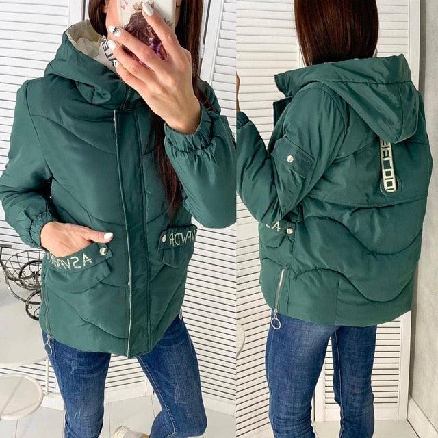 Gorgeous Women's Short Hooded Cotton Jacket - Fashion Solid Color Long Sleeve Winter Coat (D23)(TB8A)(TB8B)