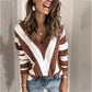 Gorgeous Women's Striped Sweater - V Neck Knitted Jumper - Women Knitted Sweaters & Pullovers (D23)(D20)(TB8C)(TP4)