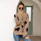 Gorgeous Women's Autumn Sweater - Pentagram Star Knit V Neck - Long Sleeve Loose Women Sweaters - Pullovers Tops (D23)(TB8C)
