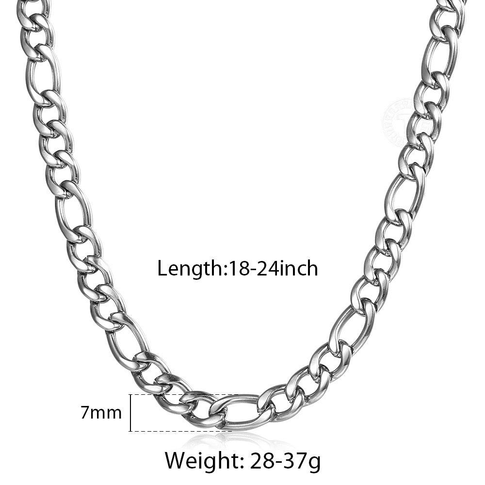Womens Mens Jewelry Sets 5/7/9mm Stainless Steel Figaro Link Chain - Gold Silver Color Necklace Bracelet (2U83)