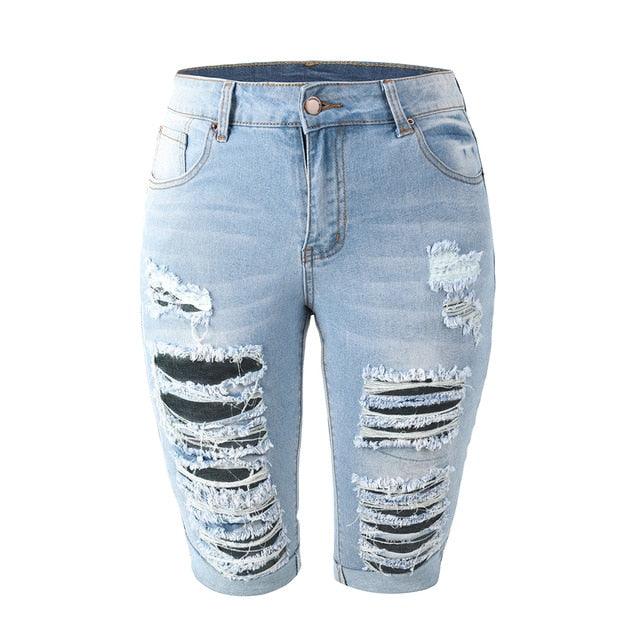 Womens Middle Rise Stretchy Denim Shorts Knee Length Curvy Bermuda Stretch Short Jeans