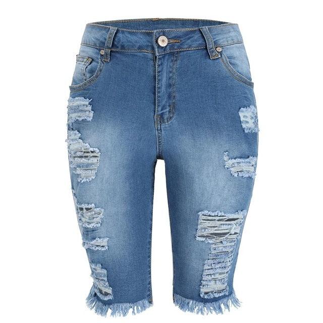 Womens Middle Rise Stretchy Denim Shorts Knee Length Curvy Bermuda Stretch Short Jeans