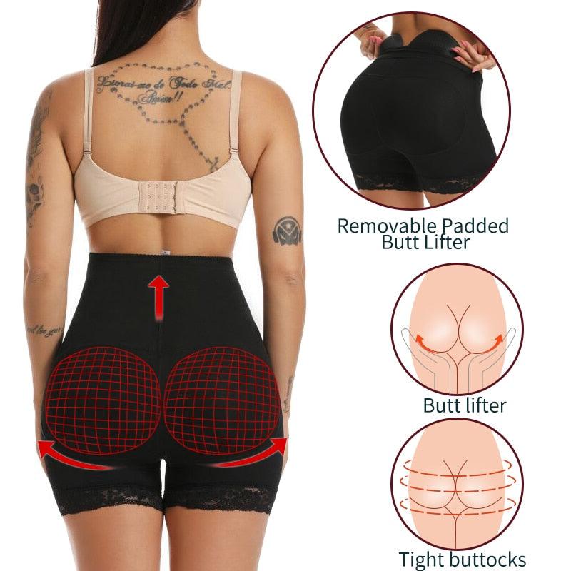 Womens Padded Shapewear Hip Enhancer Shorts High Waist Body Shaper Panty Padded Pad - Butt Lifter Booty Waist Trainer Control (FHW1)