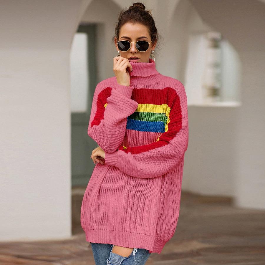 Gorgeous Women's Sweater - Winter Autumn Striped Knit Turtleneck Long Sleeve Sweaters - Female Pullovers Tops (D23)(TB8C)(BCD2)(BCD4)