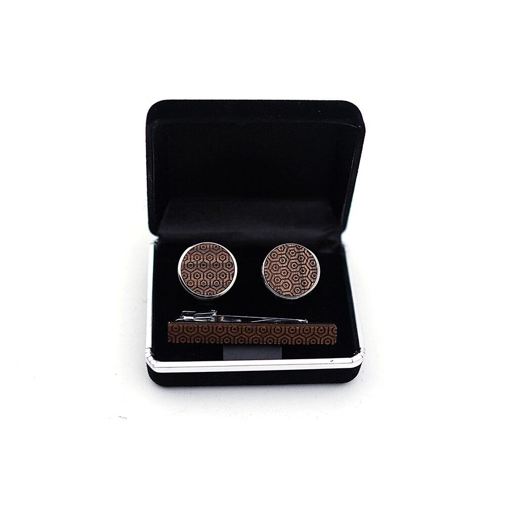 Wood Cufflinks Tie Clip Set - Luxury Bonito Wood Stone Classic Clasp Necktie Tie Pin Bar (MA4)