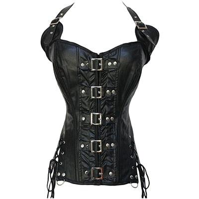 White Corset Real Leather Over bust Steel Bones Lace up Back Steel