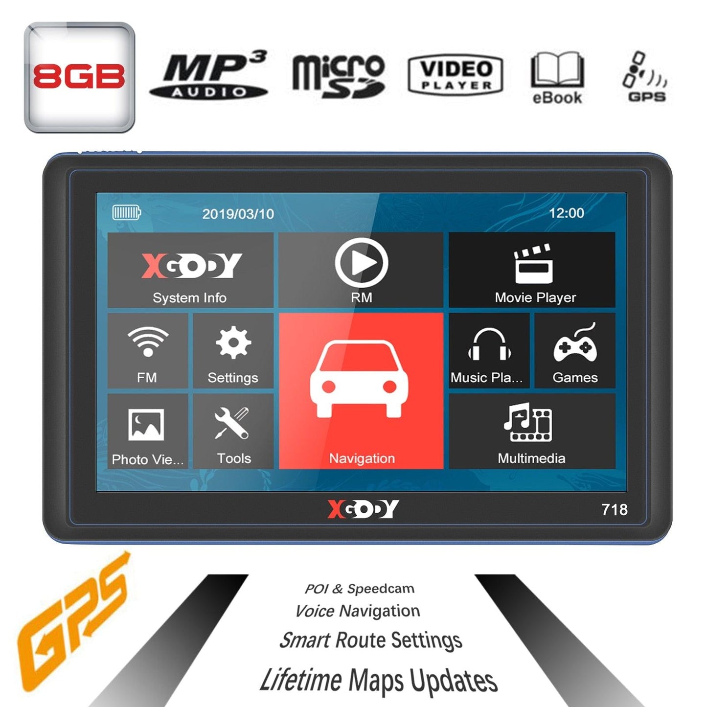7 Inch Car GPS Navigation 128M+8GB FM Touch Screen Sat Nav Truck Navigator Reverse Wireless Camera (CT5)(1U60)