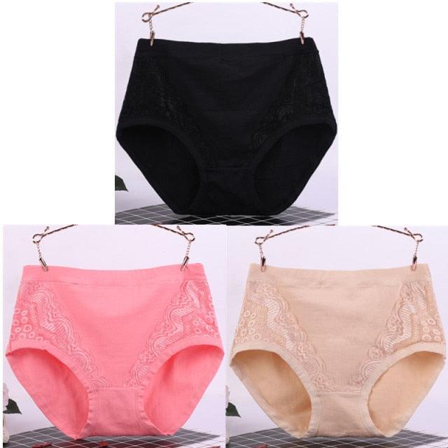 Amazing 3pcs/Lot Big Size High Waist Women's Panties - Solid Cotton Briefs Underwear (TSP2)