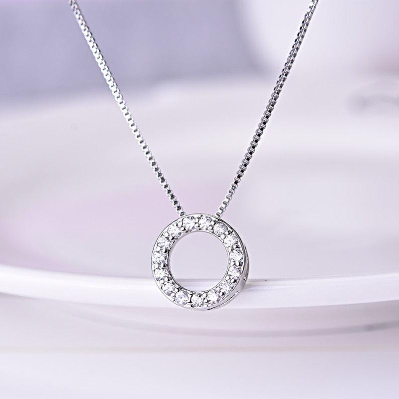 925 Silver Necklace Pendant - Women Full Circle CZ Zircon Pendant - Luxury Jewelry Chain Necklace (5JW)