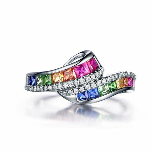 Silver 925 Jewelry Ring - Trendy Luxury Sapphire Gemstone Ring (7JW)