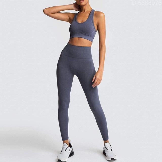 Cut Girls Seamless Women Gym Set - Sportswear 2 Piece Exercise Leggings Padded + Sports Bras - Women Sports Suits (D24)(BAP)(TBL)