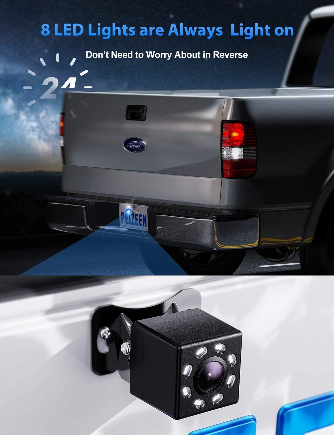 Backup HD 8 Auto LED Night Vision Rear View Waterproof Wide Angle Reverse Camera Suitable 12V Wireless Screen for Cars (CT3)