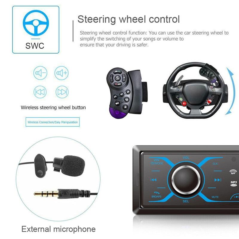 Single Din Car Stereo 12V MP5 Player with Bluetooth Audio & Hands-Free Calling FM AM Receiver USB/AUX-in/SD Radio (CT2)