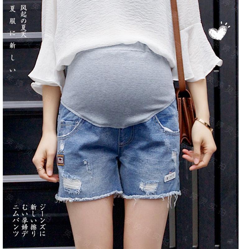 Nice Maternity Shorts Jeans - Plus Size Pregnant Short - Blue Maternity Clothes - Pregnancy New Tassel Women Capris (Z2)