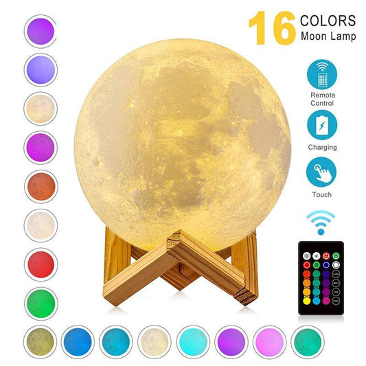 Trending Night Light 3D Print Moon Lamp - Rechargeable Color Change 3D Light Touch Moon (LL4)(1U58)