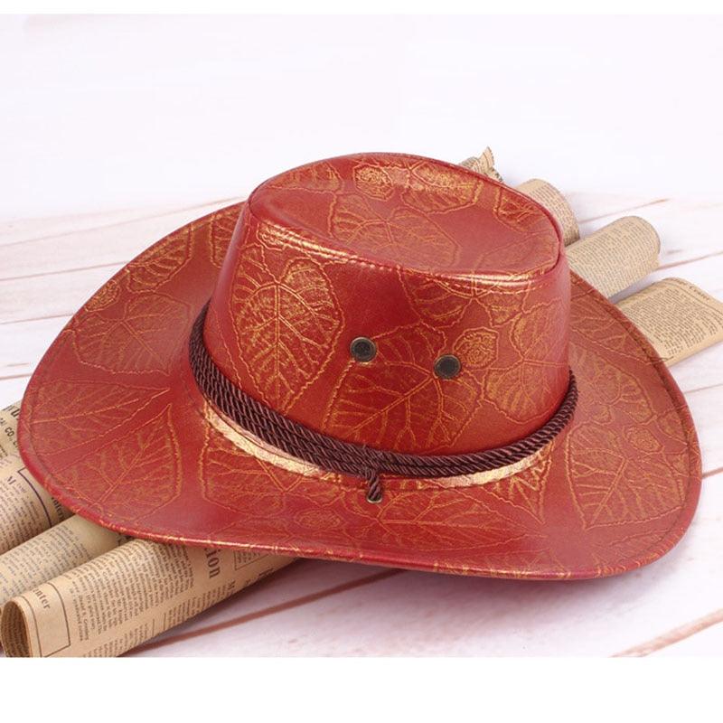 Men's Pu Leather American Wind Big Western Cowboy Hat (MA3)(F102)