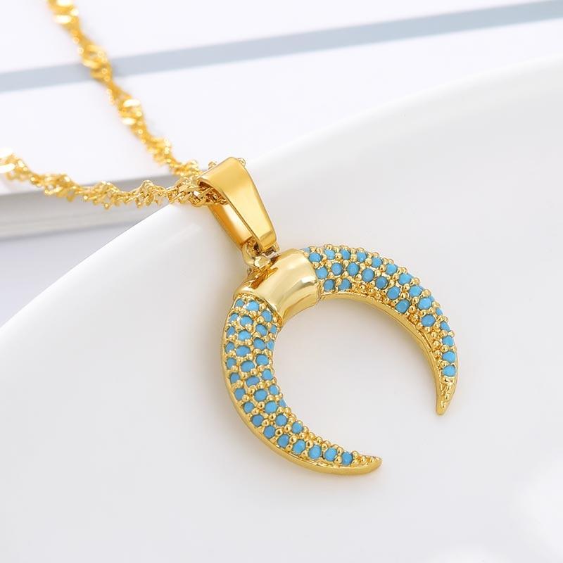 Gorgeous Zircon Moon Necklaces - Women Crystal Horn Crescent Pendant Charms Jewelry (2U81)