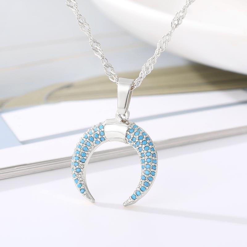 Gorgeous Zircon Moon Necklaces - Women Crystal Horn Crescent Pendant Charms Jewelry (2U81)