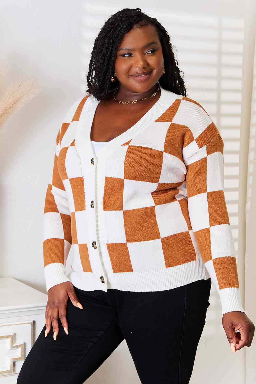 Double Take Button-Up V-Neck Dropped Shoulder Cardigan (BFD) T - Deals DejaVu