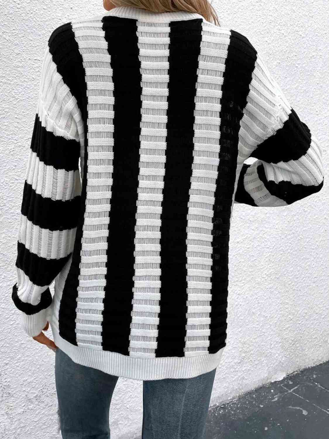 Striped Round Neck Long Sleeve Knit Top - Deals DejaVu