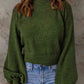 Ribbed Trim Balloon Sleeve Sweater - Deals DejaVu