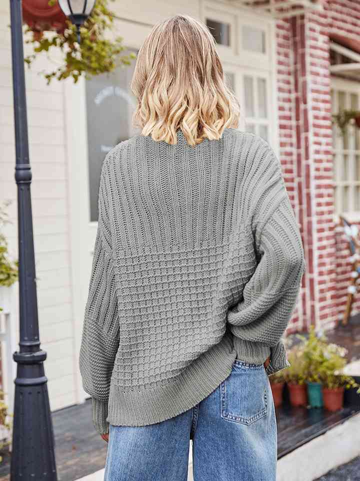 Round Neck Dropped Shoulder Sweater - Deals DejaVu