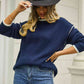 Round Neck Long Sleeve Waffle-Knit Sweater - Deals DejaVu