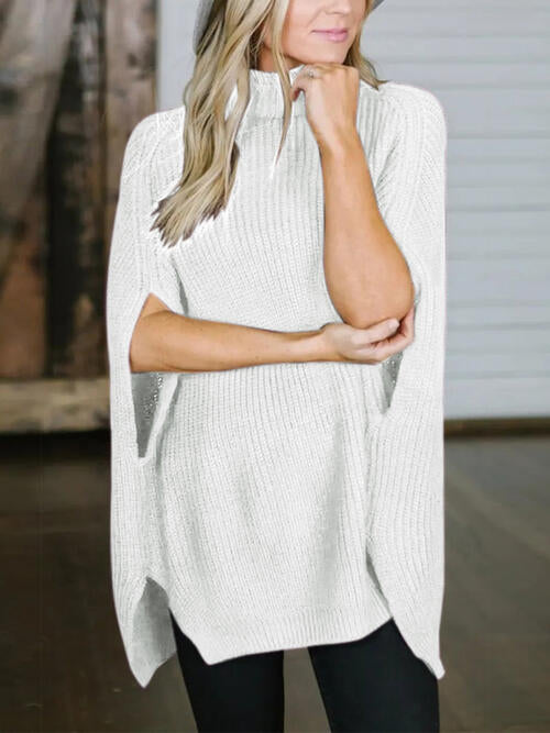 Turtleneck Slit Sweater - Deals DejaVu