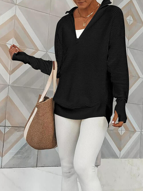 Half Zip Long Sleeve Knit Top - Deals DejaVu