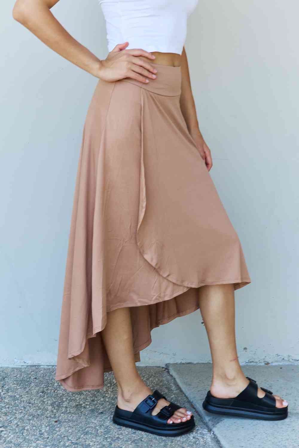 Ninexis First Choice High Waisted Flare Maxi Skirt in Camel