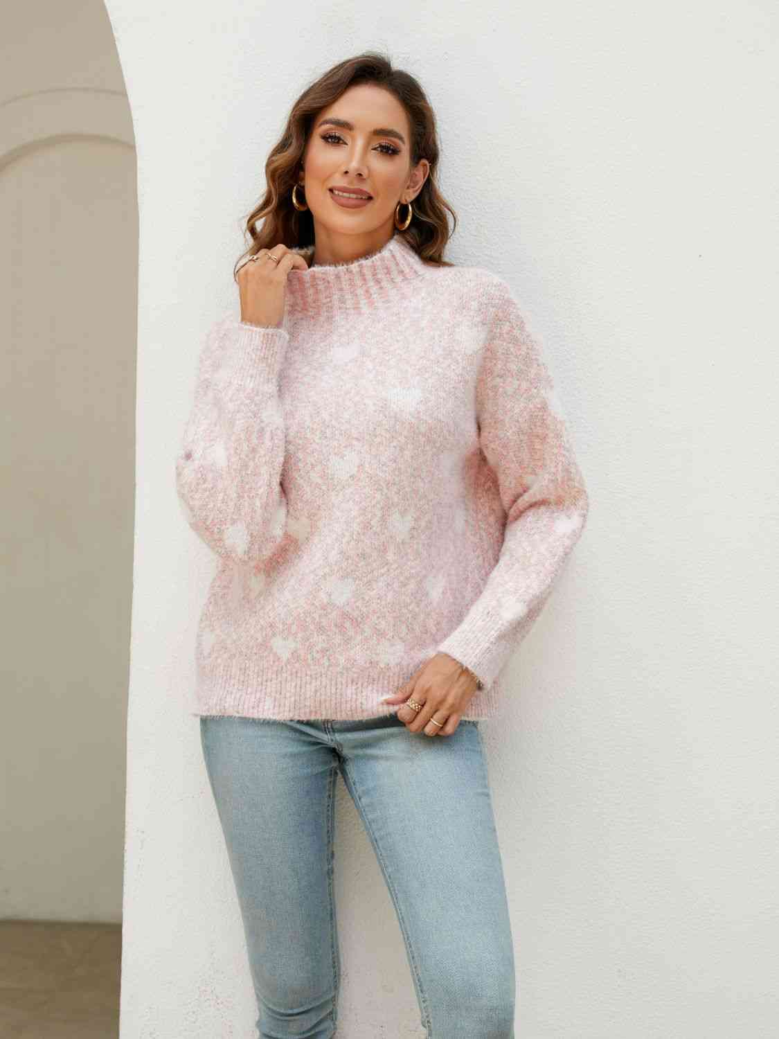 Heart Mock Neck Sweater - Deals DejaVu
