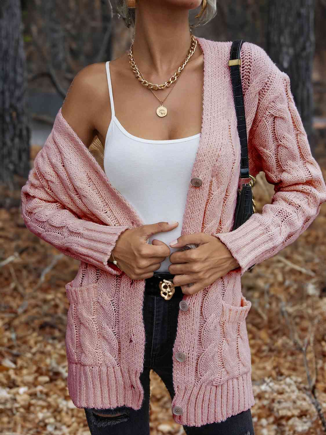 Cable-Knit Button Down Cardigan - Deals DejaVu