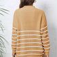 Striped Zip-Up Long Sleeve Ribbed Sweater