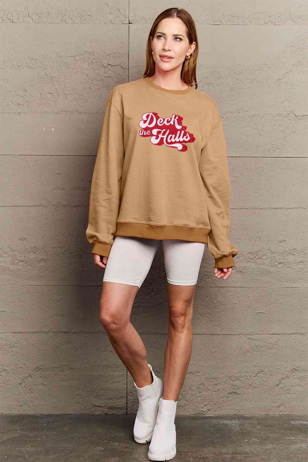 Simply Love Full Size DECK THE HALLS Graphic Sweatshirt