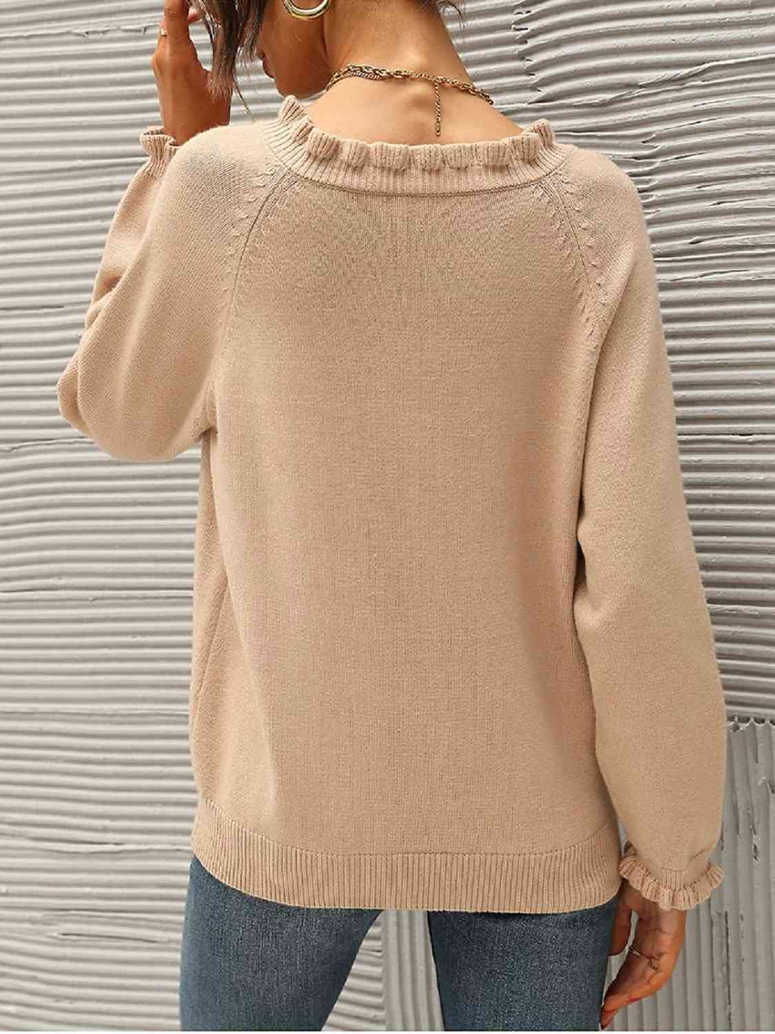 Ruffled Quarter-Button Sweater - Deals DejaVu