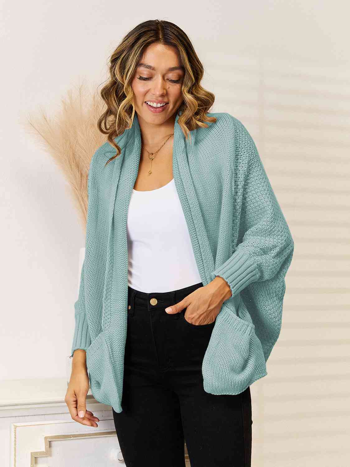 Open Front Cardigan with Pockets - Deals DejaVu