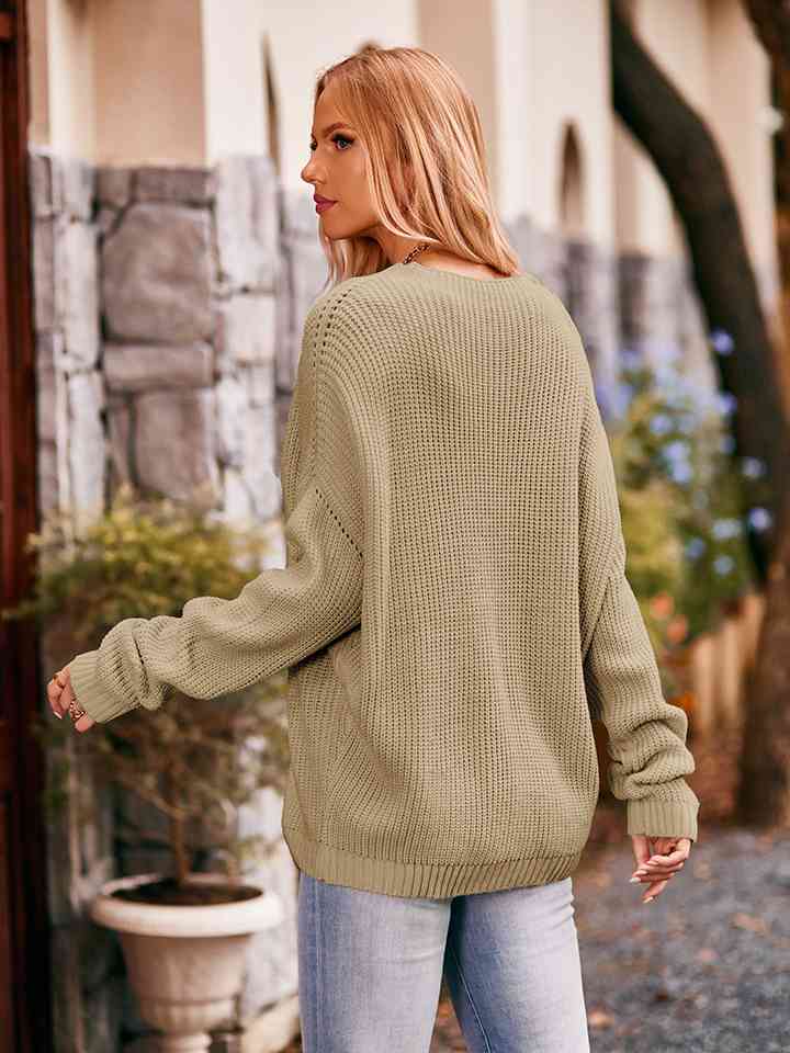 Waffle-Knit Long Sleeve Sweater